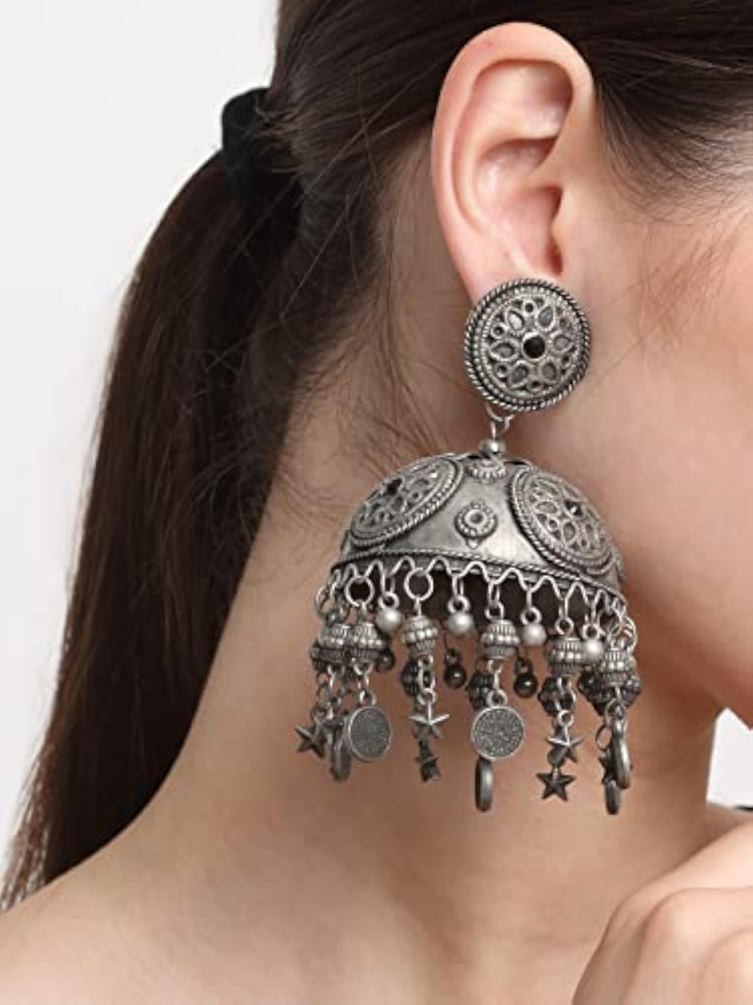 Celebrity Inspired Oxidised Silver Jhumki Earrings (Style 2)