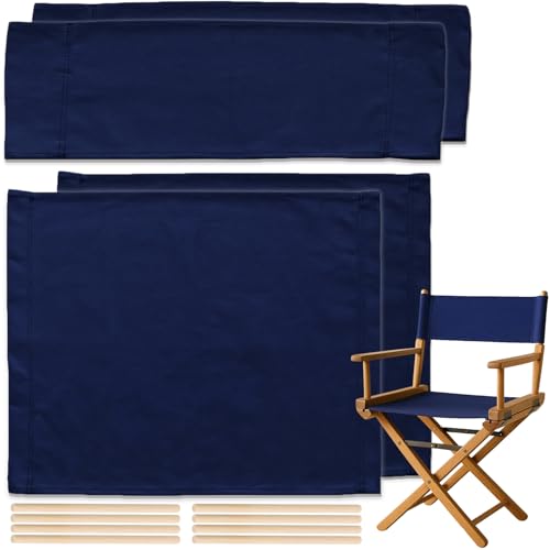 STAY GENT 18L X 15W 2 Set Directors Chair Replacement Canvas for 18 Director Chairs Replacement Cover Canvas Seat and 19.7L X 6.3W Back Covers Kit for Director Chairs Movie Chair Navy Blue