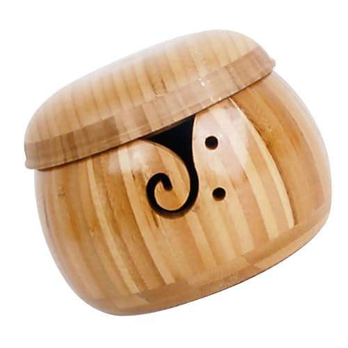 ULTECHNOVO Bol de Rangement pour Laine Couvercle Plat, Porte-Pelote Domestique pour Organisation Tricot la Maison, Accessoire de Rangement Fil Crochet Marron