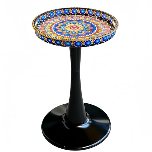 Simmer Stone Table d'appoint ronde chic de 33 cm à motifs artistiques avec plateau brillant, base en sablier unique, table d'appoint en plastique durable pour...