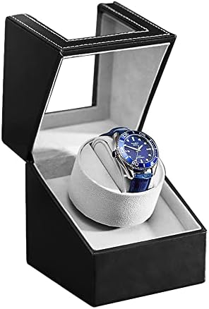 Automatic Single Watch Winder with Japanese Quiet Motor in Wood Shell and Black Leather,AC Adapter or Battery Powered (PU)