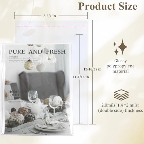 Image of 100 Pcs Resealable Magazine Bags Clear Plastic Sleeves for 8.5x11 Inch Paper,Comic Book,Art Prints (Bag Size:8.75x11.06 inch)