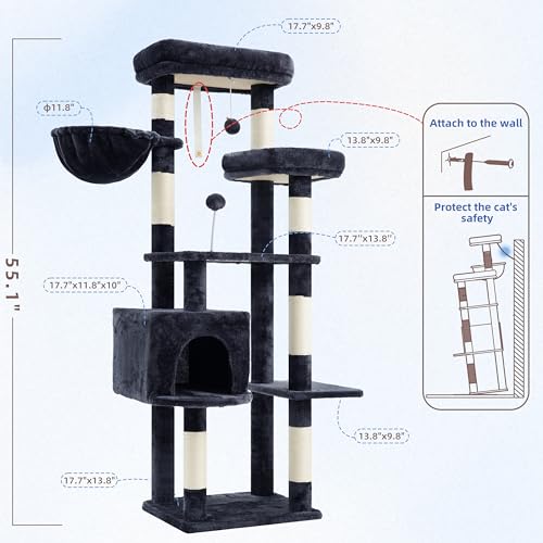 Image of Gitelsnour 55.1'' Cat Tree Tower for Indoor Cats, Large Platform, CCT013G