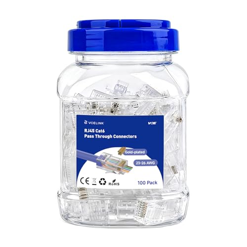 VCE Connettori RJ45 CAT6 Passanti 100 Pezzi, Plug RJ45 50μ