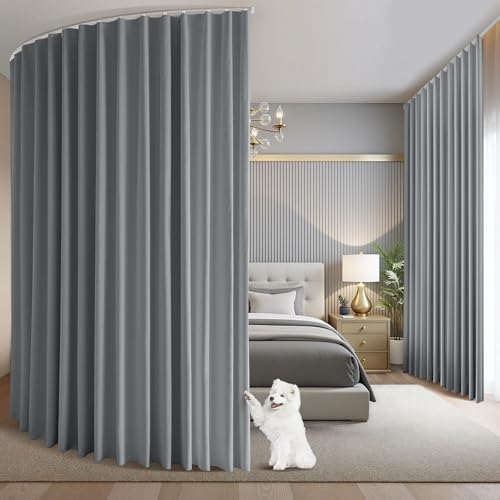 BTTO Cloison de Separation Interieur, Cloison Amovible Rideau Separateur avec Rail et Crochets, Paravent Interieur Occultants Thermique Montage au Plafond,...