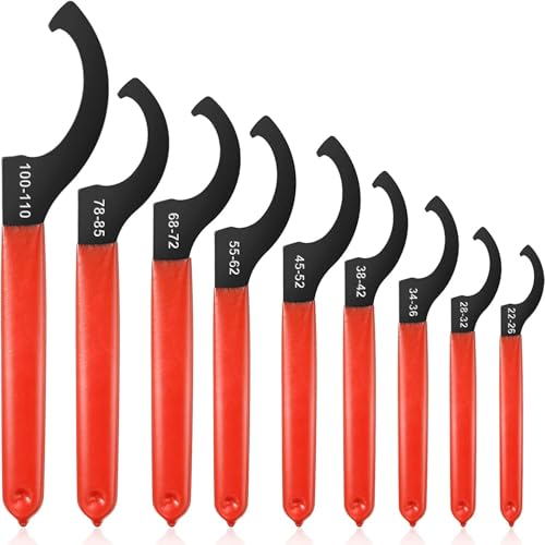 TESIN 9-Teiliges Hakenschlüssel SchlüSsel Werkzeug Satz Stoß Spanner Haken-Schraubenschlüssel C-Form Schraubenschlüssel für Fahrwerksystem