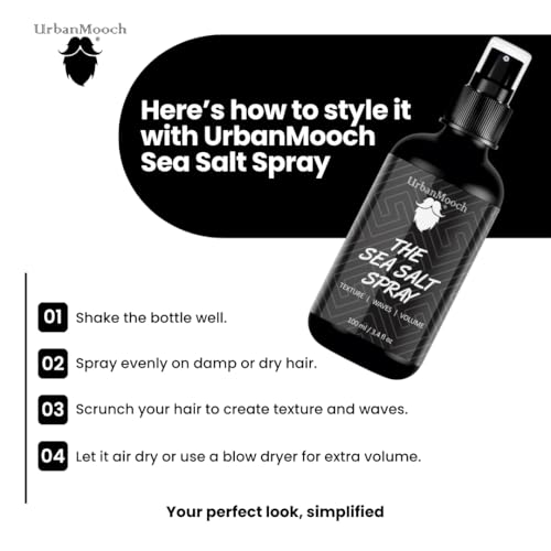 Image of UrbanMooch Sea Salt Spray Men - Adds Volume, Texture & Matte Finish | Alcohol-Free Bhringraj, Ginseng & Vitamin E | Lightweight Sea Salt Spray for Men & Women - 100 ml