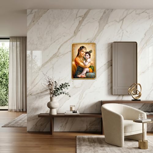 Image of Dharvika Innovations Kanha Maa Yashoda WIth Bal Krishna photo frame for pregnant women with golden Slim, Sparkle Coated Lamination frame 1867 30 x 45 cm (Design 5)