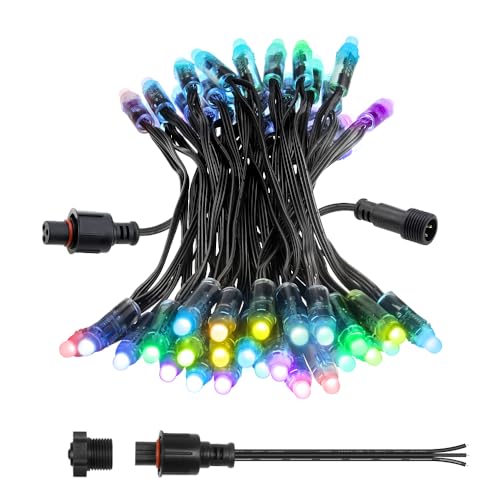 ALITOVE WS2811 12V RGB Pixel String Lights 8 inch 50pcs Bullet Pixels Light Diffused Addressable Color Changing with 12mm Waterproof Xconnector for Halloween Christmas Billboard House Outdoor Decor