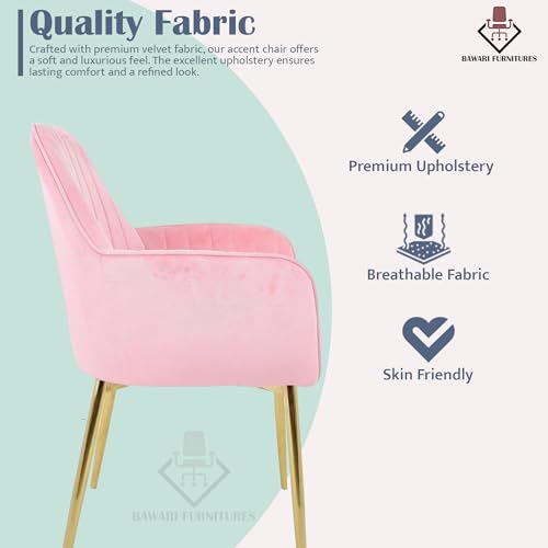 Image of Set of 2 Accent Chair for Living Room | Modern Armchair in Soft Velvet Fabric with Sturdy Legs | Premium Chair for Home Living Room Bedroom Restaurent | (Gold Legs, Baby Pink)