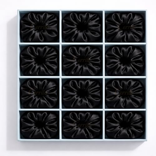 Image of Cerrito Satin Silk Hair Scrunchies for Women & Girls - Soft Elastic Hair Ties for Ponytail, Bun & Daily Styling, No Damage Hair Bands, Premium Hair Accessories Pack, Birthday Gift (Black-12 Pcs)