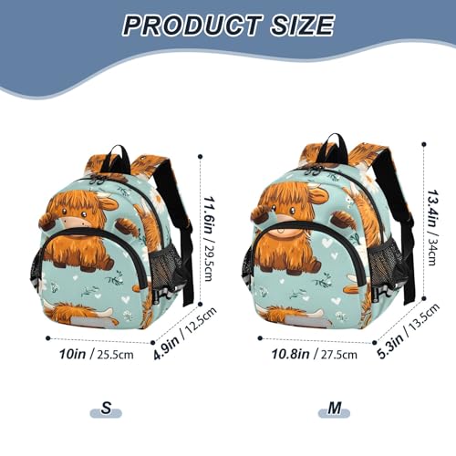 Kid's Backpack for Boys & Girls Toddler Bag Orange Highland Cattle Pattern Backpack with Safety Leash2