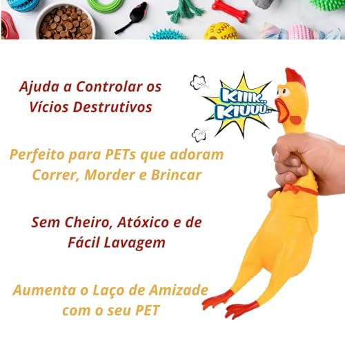 Kit 10 Galinha Frango Brinquedo Pet Cachorro Gato Borracha Flexivel Macio Mordedor Sonoro Apito Brin