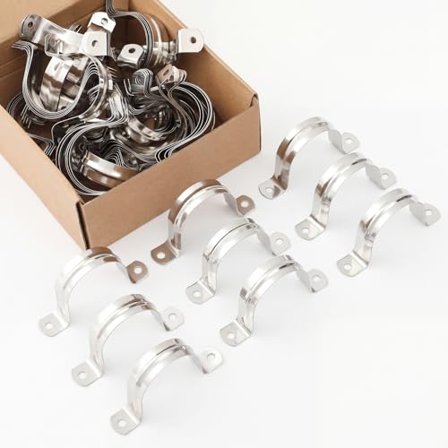 Image of Yaocom 100 Pcs 2 Inch Opening Pipe Strap 304 Stainless Steel Conduit Clamp Reinforced Rigid 2 Hole U Bracket for Pipe Fixing on Various Surfaces