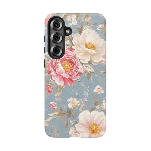 Coque Samsung S25 Plus motif floral rose et blanc rigide mate fleurie