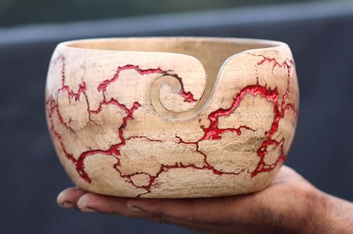 Image of Wooden Yarn Bowl for Knitting, Resin and Wooden Mix Knitting Yarn Holder, Lichtenberg Large Crochet Yarn Holder Best Gift for Knitters