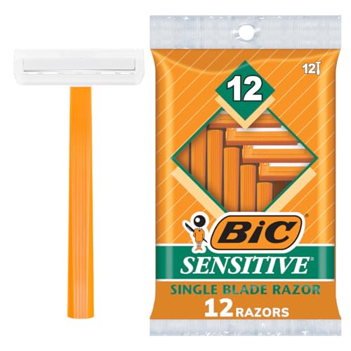 BIC Sensitive Disposable Razors for Men, Long-Lasting 1 Blade Razors for Sensitive Skin, 12 Count