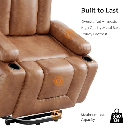 Crevyteg Power Lift Recliner Chair with Massage and Heat, Electric Adjustable Recliner for Elderly & Adults, PU Leather Reclining Chair with 3 Positions, Side Pocket, Cup Holder Seat Width 22in/55.9c - Image 5