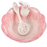 Rabbit Cabbage Bowl with Spoon, Ceramic Bunny Candy Dish for Fruit Salad Dessert Serving Bowl Decor