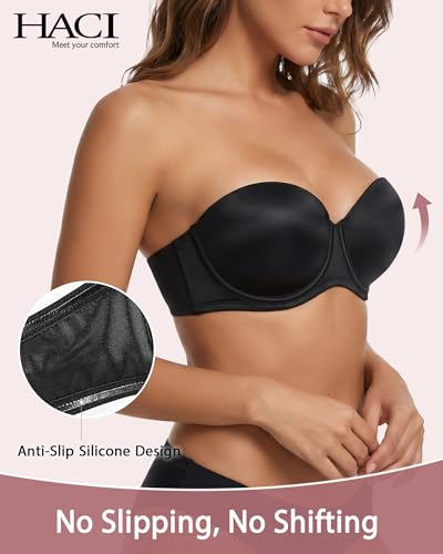 Image of HACI Push up Strapless Bra Thick Padded Demi Underwire Add a Cup Convertible Straps Tshirts Multiway