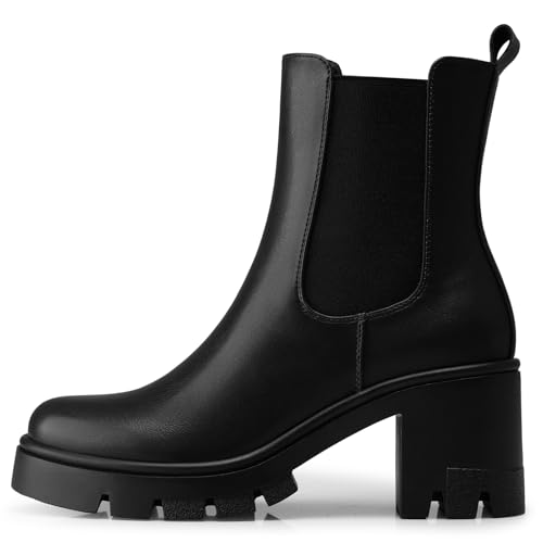 Women Chelsea Ankle Boots: 2.91 In Chunky Heels, Fashion Platform Short Boots, 2025 Fall Winter Booties for Night out, Work, Office, Company, Business, Weekend, Trip, Vacation, Travel2