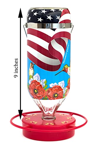 Hummer's Galore All American Flag 32 Oz Hanging Glass Hummingbird Feeder #TOP1