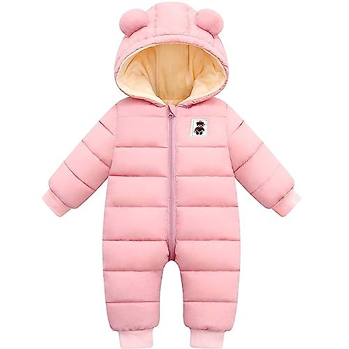 BYFRI Toddler Girl Snow Suit Baby Winter Clothes 12-18 Months Newborn Coat Infant Cozy Jumpsuit Cute Bear Hooded Outerwear for Girls