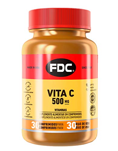 Vitamina C 500 mg para Aumentar la Energía y Estimular el Metabolismo, 30 Cápsulas de FDC
