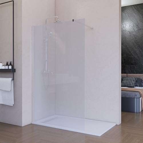 HOGAKIS Mampara de Ducha Fija Cromo 110 x 200 cm Vitrificada, Cristal Templado Translucida 8 mm con Antical, Panel Walk In Reversible para Baño Moderno