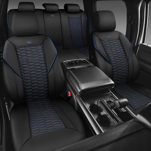 Image of CAR PASS 3D Foam PU Leather Car Seat Covers Full Set,Luxury Breathable Faux Leather Seat Covers for Car,Anti Slip Universal Fit for SUVs Vans Sedan Truck Auto,Armrest Airbag Compatible,Black and Blue