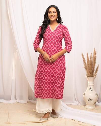 Image of FIORRA Womens Cotton Straight Fit Floral Printed Kurta