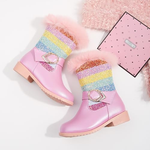 Girls Ankle Boots with Side Zipper Mid Calf Round Toe Glitter Tall Boots Comfortable Dress Booties for Toddler4