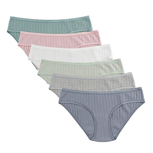 Women's Cotton Stretch Bikini Panties Comfort Rib Underwear 6 Pack, M, Assorted 6pk