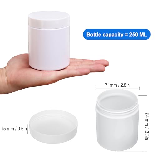 30 Packs 8.8oz (250 ml) Plastic White Jars with Lids, Cosmetic Containers jars with Wide-Mouth for slime, beads, rhinestones, sequins Cosmetics, Lotion, Cream, Ointments and More by KUKLIPJIM.2