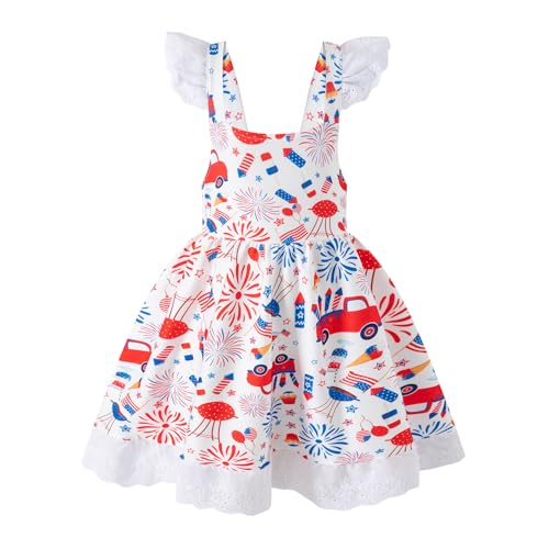 Toddler Girls Patriotic Summer Dress 4th of July Fireworks Print Independence Day Outfit