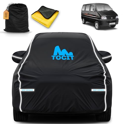 Image of Maruti Eeco Waterproof Long Life Car Cover with Safety Glow Reflective Strap, Premium Velvet Velour Fabric, Soft & Stretchable, Machine Washable, Tri-Stitch Custom Fit with Mirror Pocket