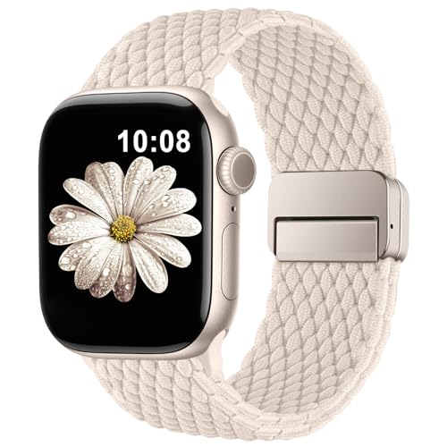 AMSKY Geflochtenes Elastisch Kompatibel mit Apple Watch Armband 40mm 44mm 42mm 46mm 41mm 45mm 38mm Damen Herren Sport Textil Stoff mit Magnetschnalle für iWatch Series 11 10 9 8 7 6 5 4 SE 3 2 1