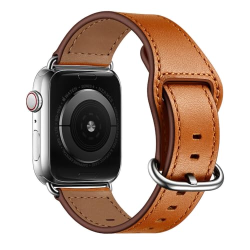 Bracelet en cuir véritable marron pour montres connectées 42/44/45/49 mm