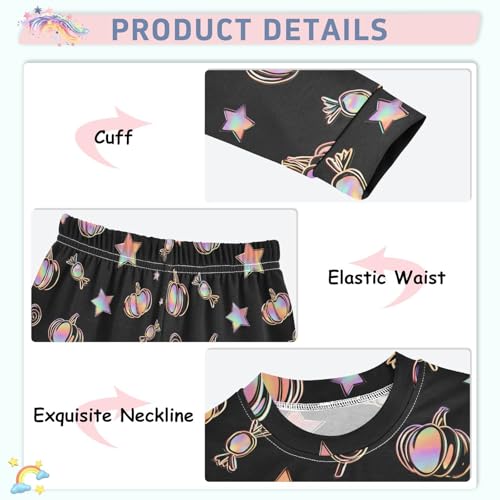 Fustylead Holographic Pumpkin Star and Candy Pajamas Cotton Sleepover PJ Set Long Sleeve Lounge Wear4