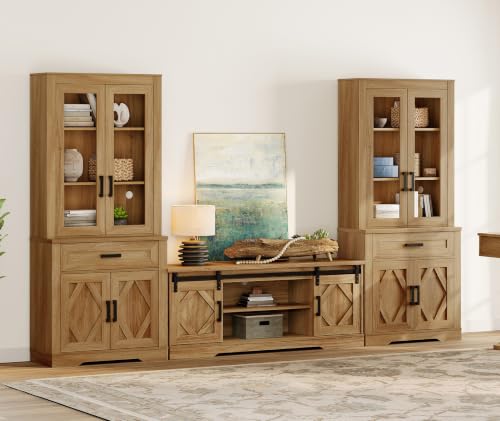 Image of WAMPAT Farmhouse Entertainment Center with Bookshelves for 65 inch TV