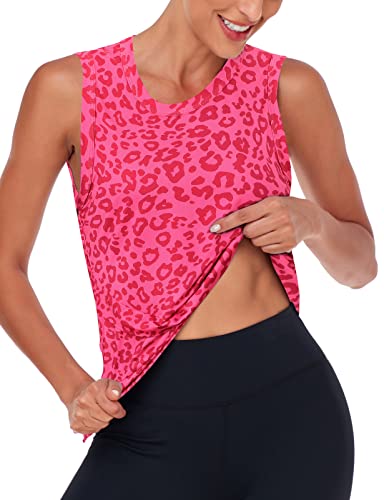 Luranee Loose Tank Tops For Women,Yoga Shirts For Women Sleeveless Rnoud Neck Slim-Fit Compression Quick Drying Exercise Gym Fitness Racerback Pink Leopard Xl #TOP2