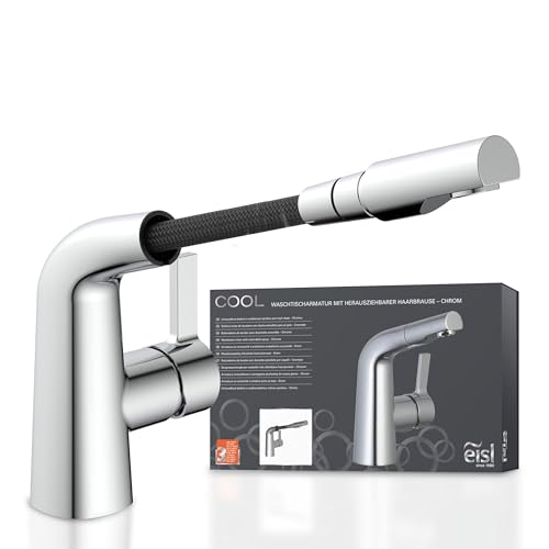 EISL COOL Waschtischarmatur mit herausziehbarer Brause zum Haarewaschen, wassersparender Wasserhahn, Wasserhahn Bad, Chrom