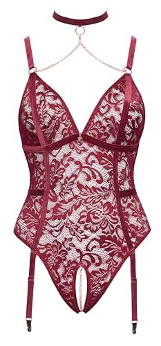 Body en dentelle bordeaux 2XL crotchless lingerie grande taille sexy sans fond