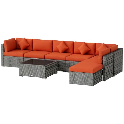 Outsunny 8 Pieces PE Rattan Corner Sofa Set