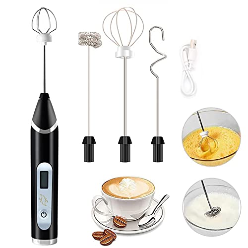 Espumador de leche de mano recargable por USB LCD, espumador de leche eléctrico ajustable de 3 velocidades, mini licuadora de bebidas para café a prueba de balas, chocolate caliente, matcha, frappé