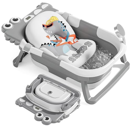 Image of TPN Collapsible Baby Bathtub, Baby Bath Tub with Soft Cushion & Real-Time Thermometer, Baby Bathtub Infant to Toddler Tub (0-36 Months), Portable Travel Baby Tubs for Newborns (Grey)
