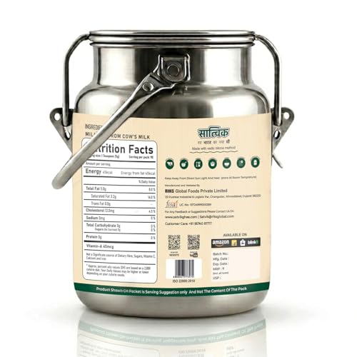 Image of Satvik A2 Gir Cow Ghee 5 Litre with (Stainless Steel Dolchi) | Churned from Vedic Bilona Method Pure A2 Cow Desi Ghee | Rich in A2 Beta Casein Protein & Vitamin A, D, E, K | Helps Improve Digestion