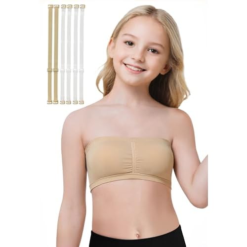 DANSHOW Girls Seamless Bandeau Bra for Teen Girls Training Sport Crop Top with 2 Pairs of Clear Straps, Chest Padding