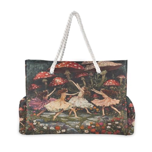 Fairy Nymphs Dancing (2) Beach Bag & Travel Tote Bag Large Sandproof with Zipper Closure, Wet Pouch for Swim Gym Travel, Lightweight Foldable Outdoor Bag2