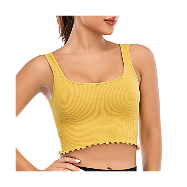 RUNNING GIRL Workout Crop Top for Women, Seamless Thick Strap Yoga Ribbed Tank Tops Longline Sports Bra(BX2756_Yellow_S)